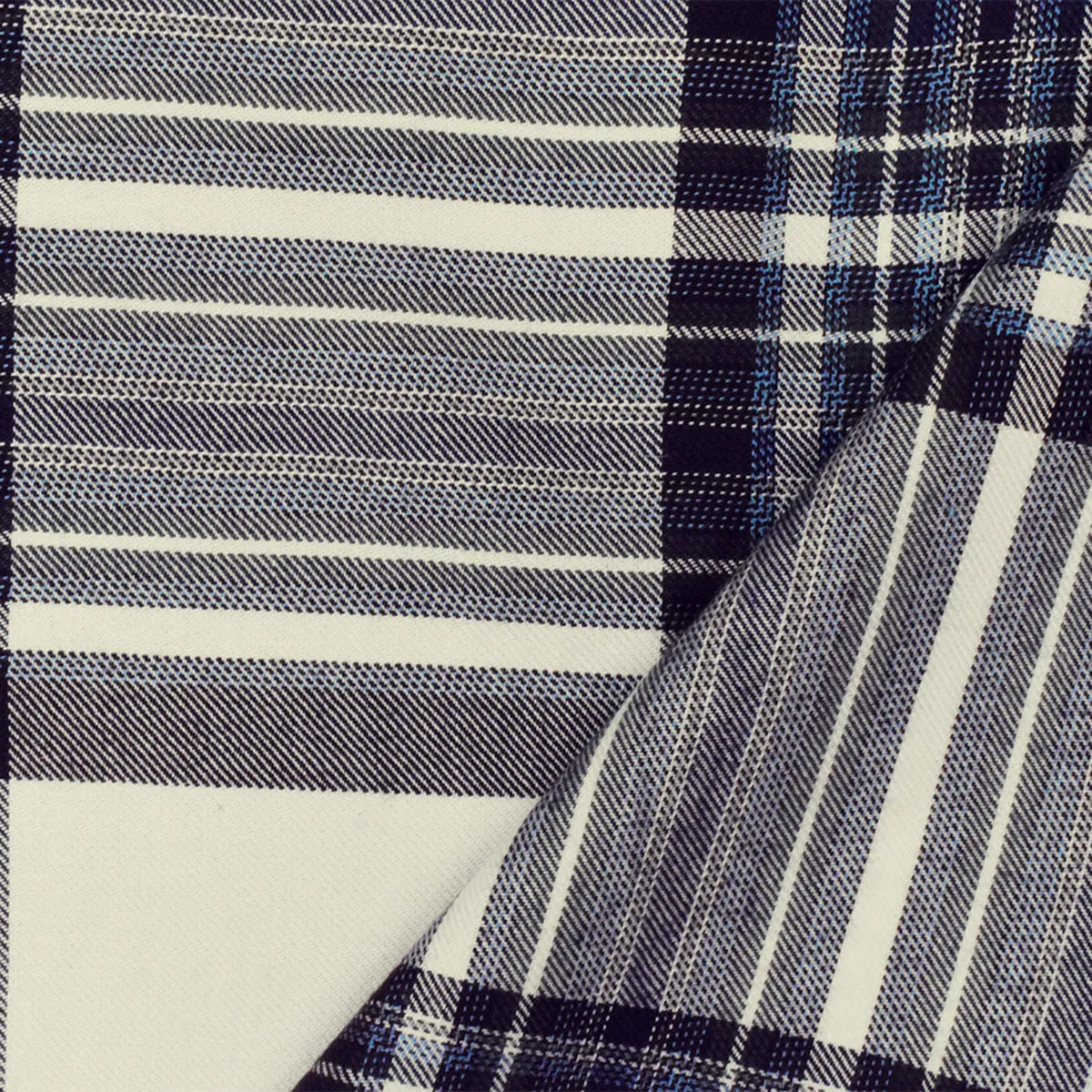 Blue-Ivory-Multi Famous Maker Cotton-Rayon Plaid Twill Shirting Woven Fabric