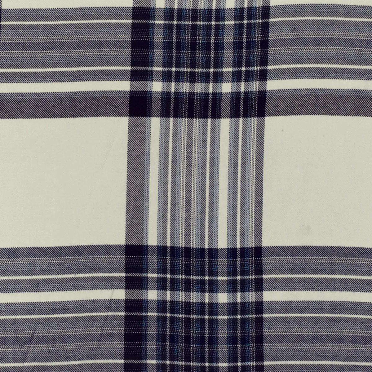 Blue-Ivory-Multi Famous Maker Cotton-Rayon Plaid Twill Shirting Woven Fabric