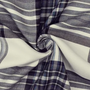 Blue-Ivory-Multi Famous Maker Cotton-Rayon Plaid Twill Shirting Woven Fabric