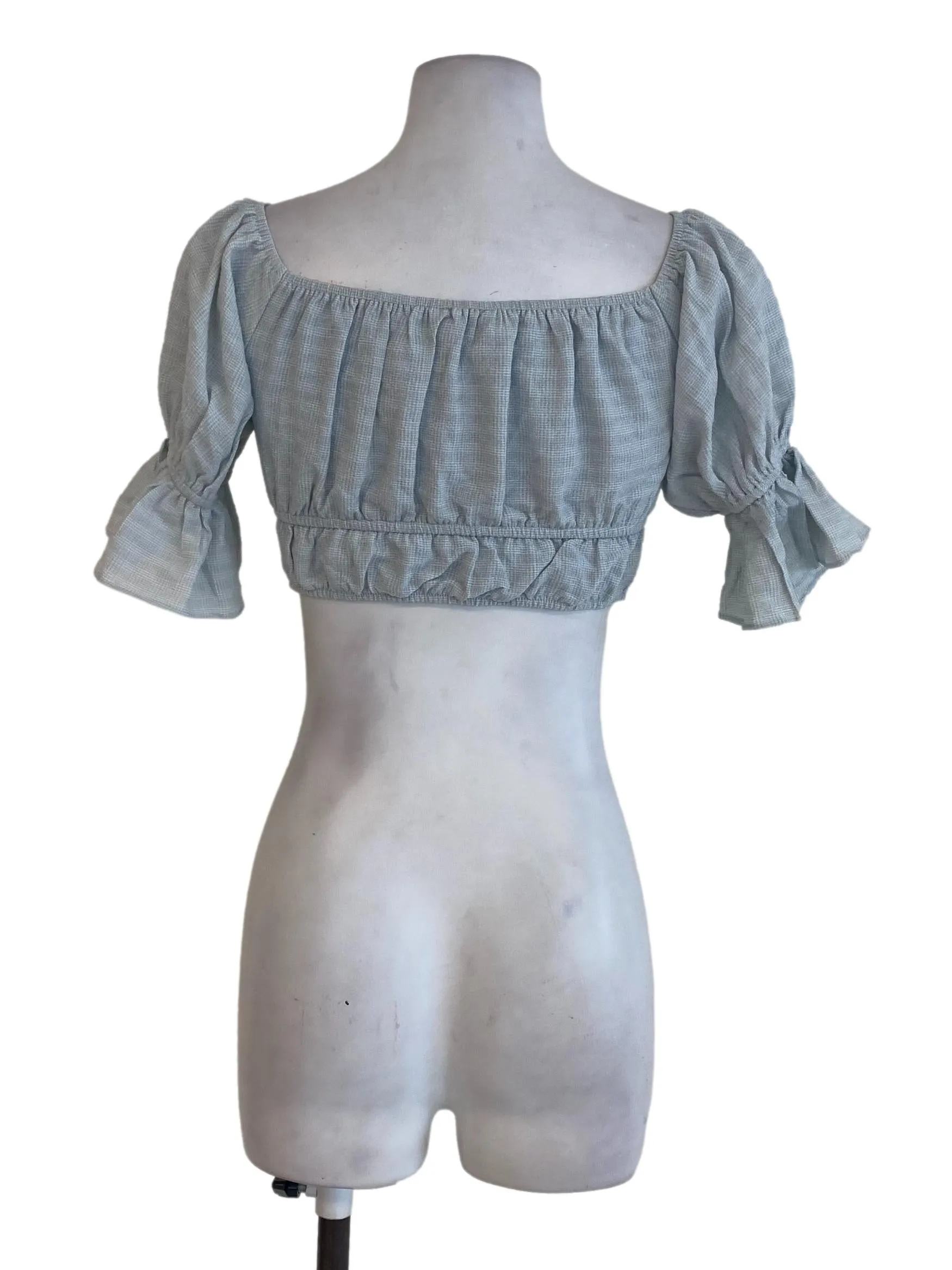 Blue Plaid Puffy Sleeve Top