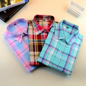 Brand Fashion Women Blouses Long Sleeve Turn-down Collar Plaid Shirts Women Casual Cotton Shirt Style