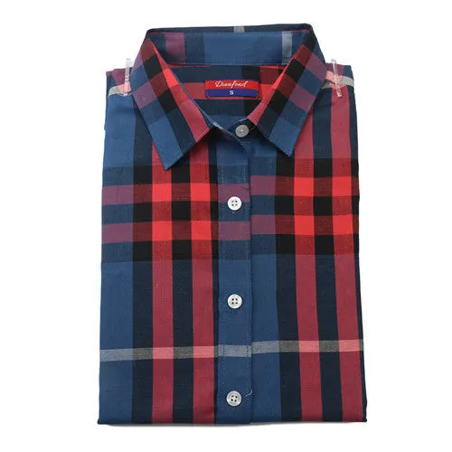 Brand Fashion Women Blouses Long Sleeve Turn-down Collar Plaid Shirts Women Casual Cotton Shirt Style