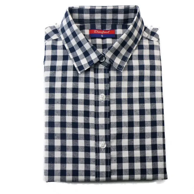 Brand Fashion Women Blouses Long Sleeve Turn-down Collar Plaid Shirts Women Casual Cotton Shirt Style