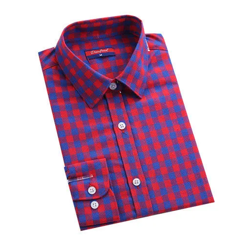 Brand Fashion Women Blouses Long Sleeve Turn-down Collar Plaid Shirts Women Casual Cotton Shirt Style