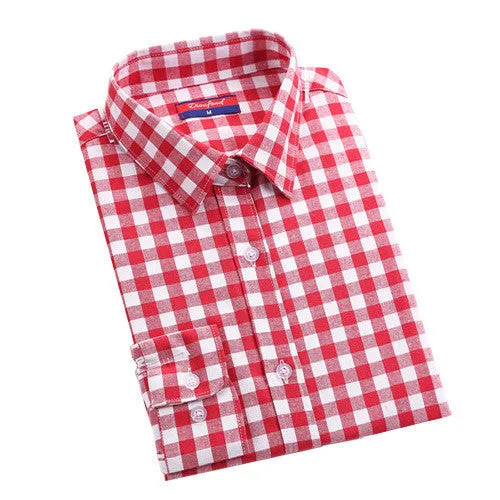Brand Fashion Women Blouses Long Sleeve Turn-down Collar Plaid Shirts Women Casual Cotton Shirt Style