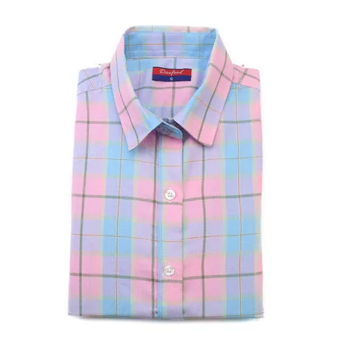Brand Fashion Women Blouses Long Sleeve Turn-down Collar Plaid Shirts Women Casual Cotton Shirt Style