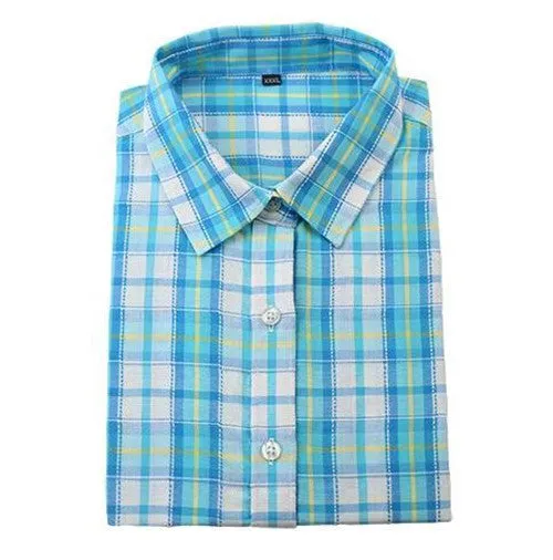 Brand Fashion Women Blouses Long Sleeve Turn-down Collar Plaid Shirts Women Casual Cotton Shirt Style