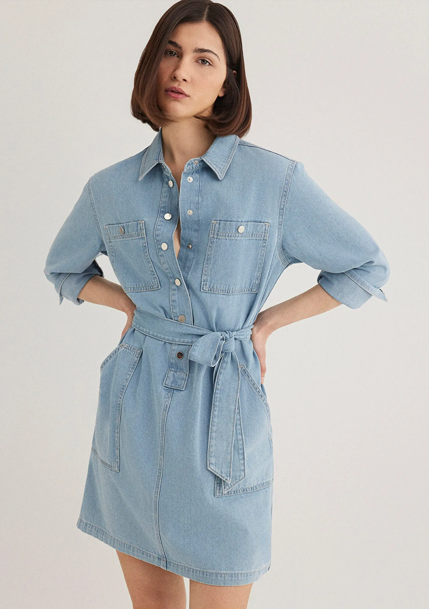 Bridget Light Blue Gold 	 Jean Dress