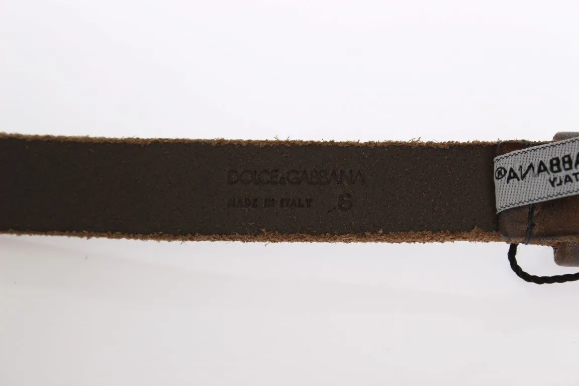 Brown Leather Silver Buckle Studded Belt