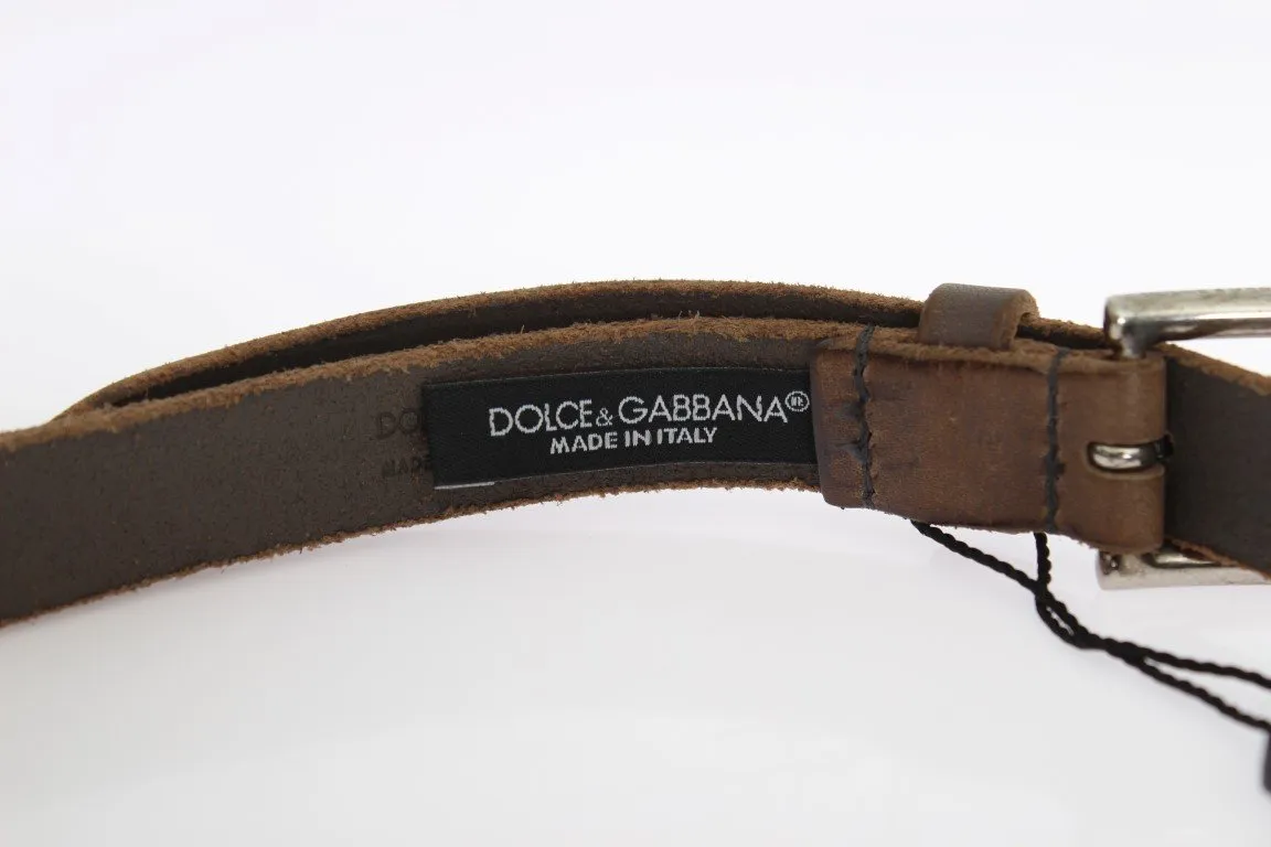 Brown Leather Silver Buckle Studded Belt