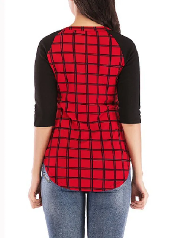 Buffalo Plaid Casual Fashion Cropped Sleeve Shirt Women