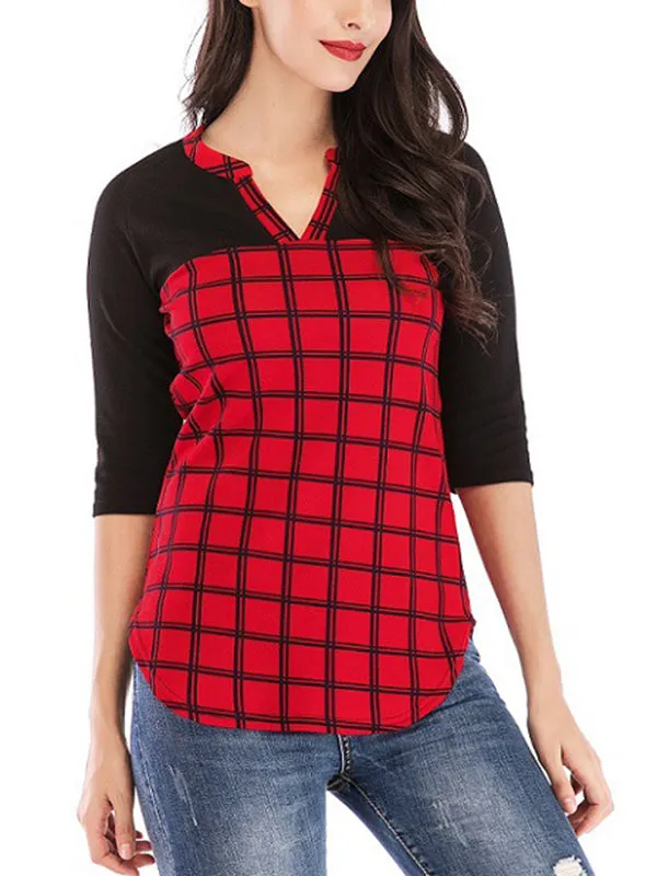 Buffalo Plaid Casual Fashion Cropped Sleeve Shirt Women