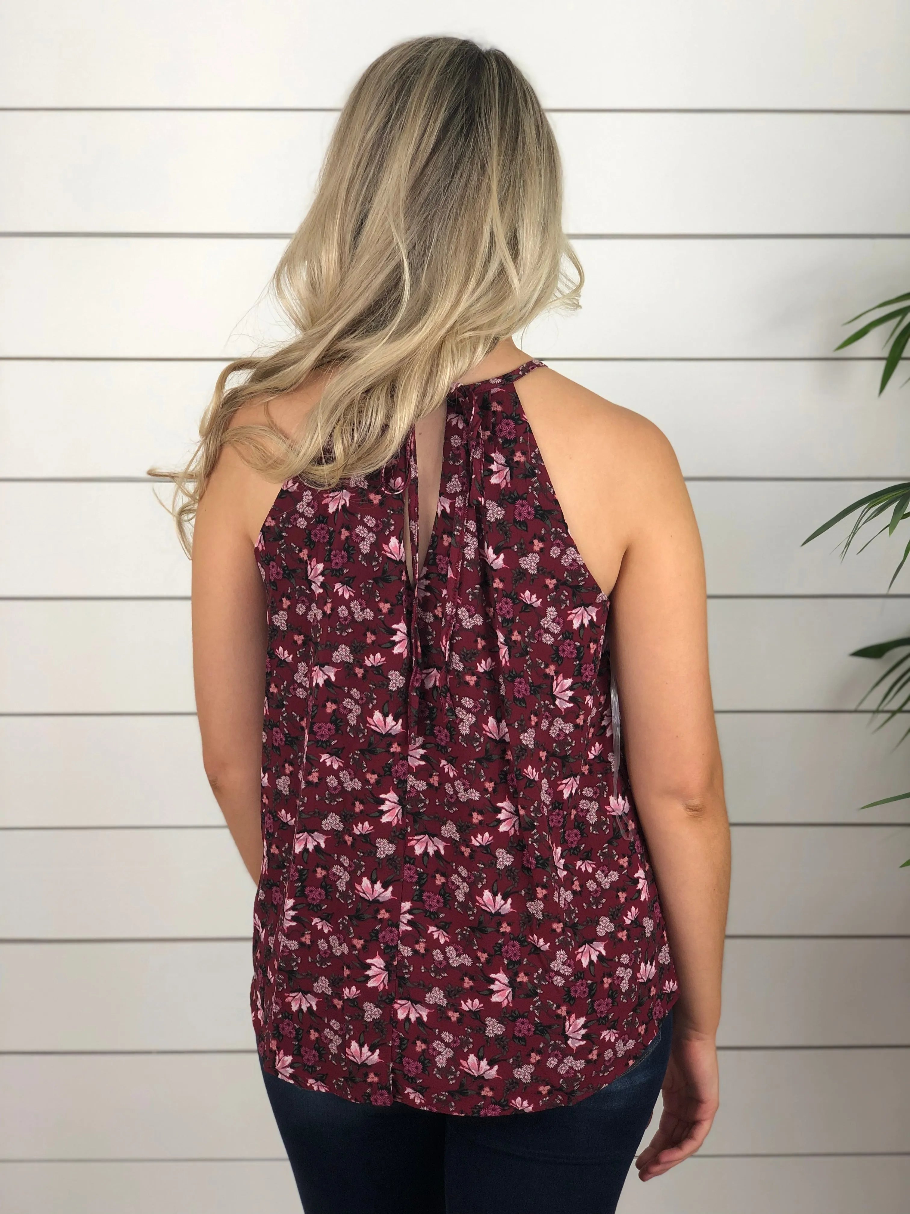 Burgundy Floral Halter Blouse