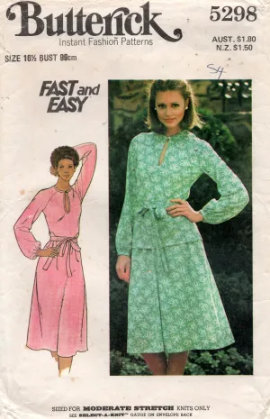 Butterick 5298 Womens Half Sized Stretch Knit Dress Top & Skirt 1970s Vintage Sewing Pattern Size 16 1/2 Bust 39 inches