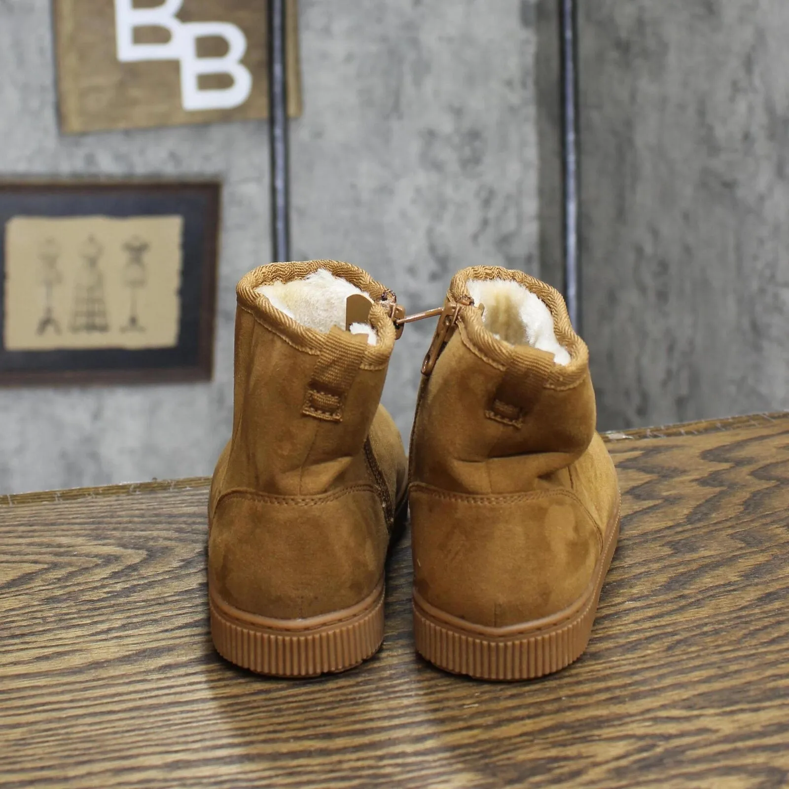 Cat & Jack Toddler Girls Arlo Zipper Shearling Style Boots ARL0 Cognac Brown 12T