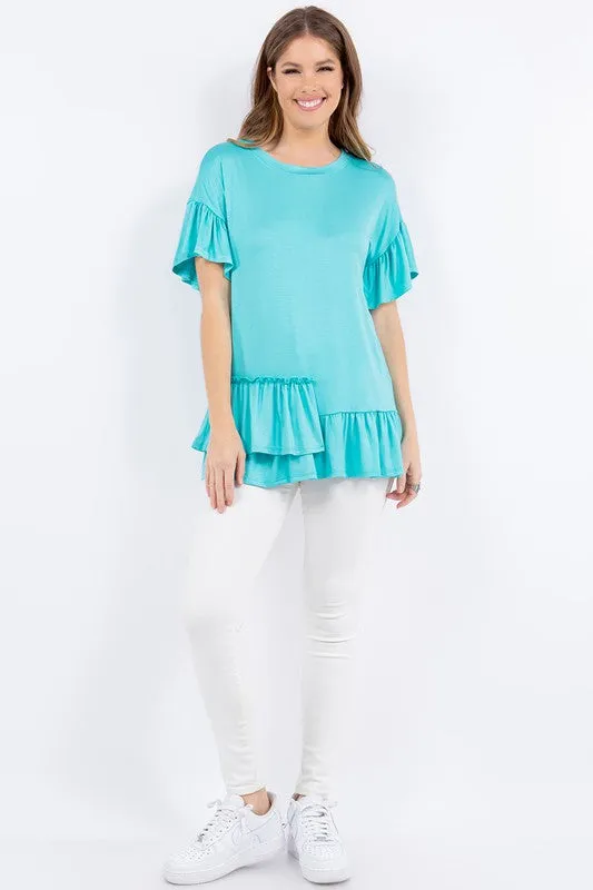 Celeste Full Size Ruffle Detail Asymmetrical Top Plus Size