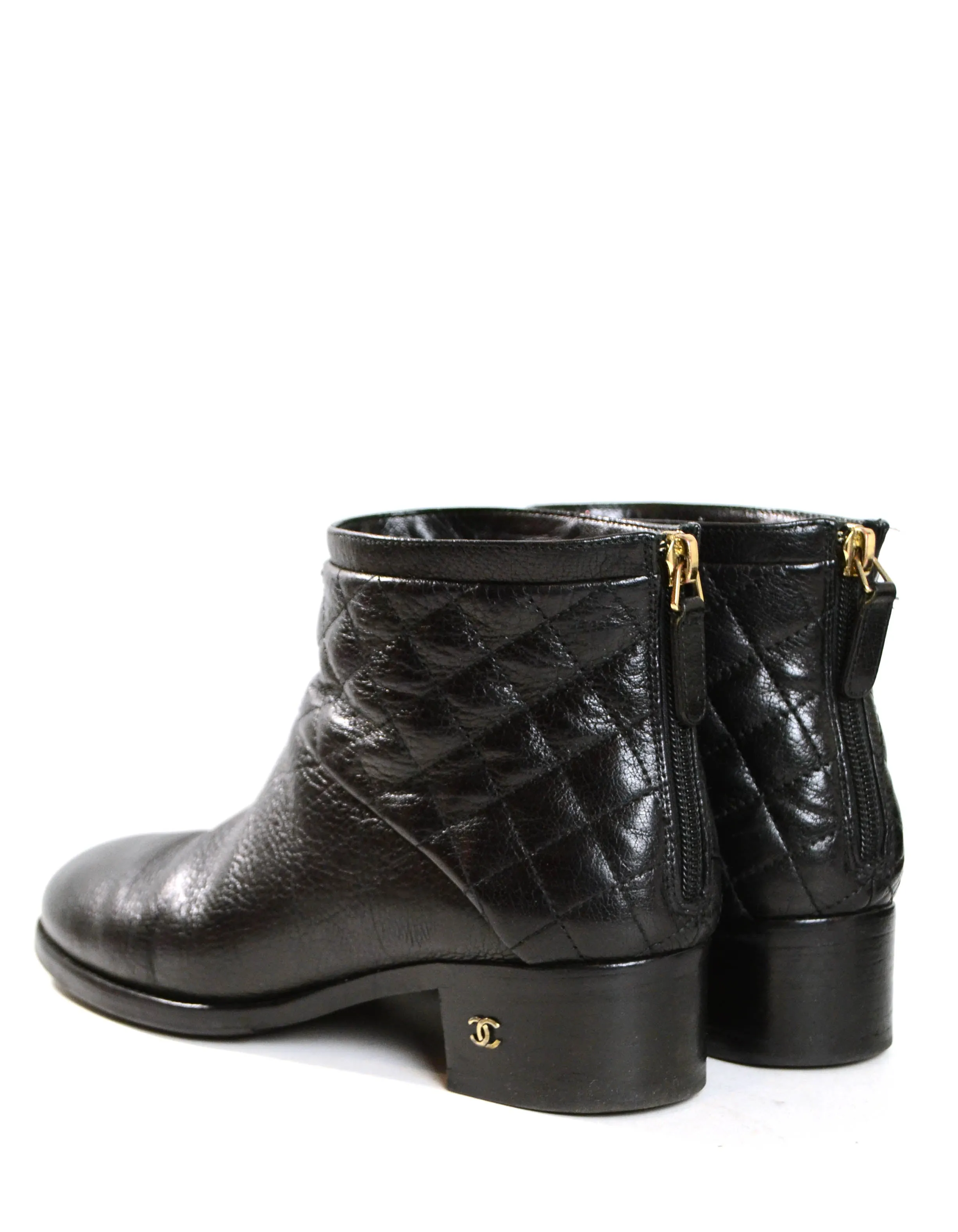 Chanel Black Quilted Leather Ankle Booties sz 38.5