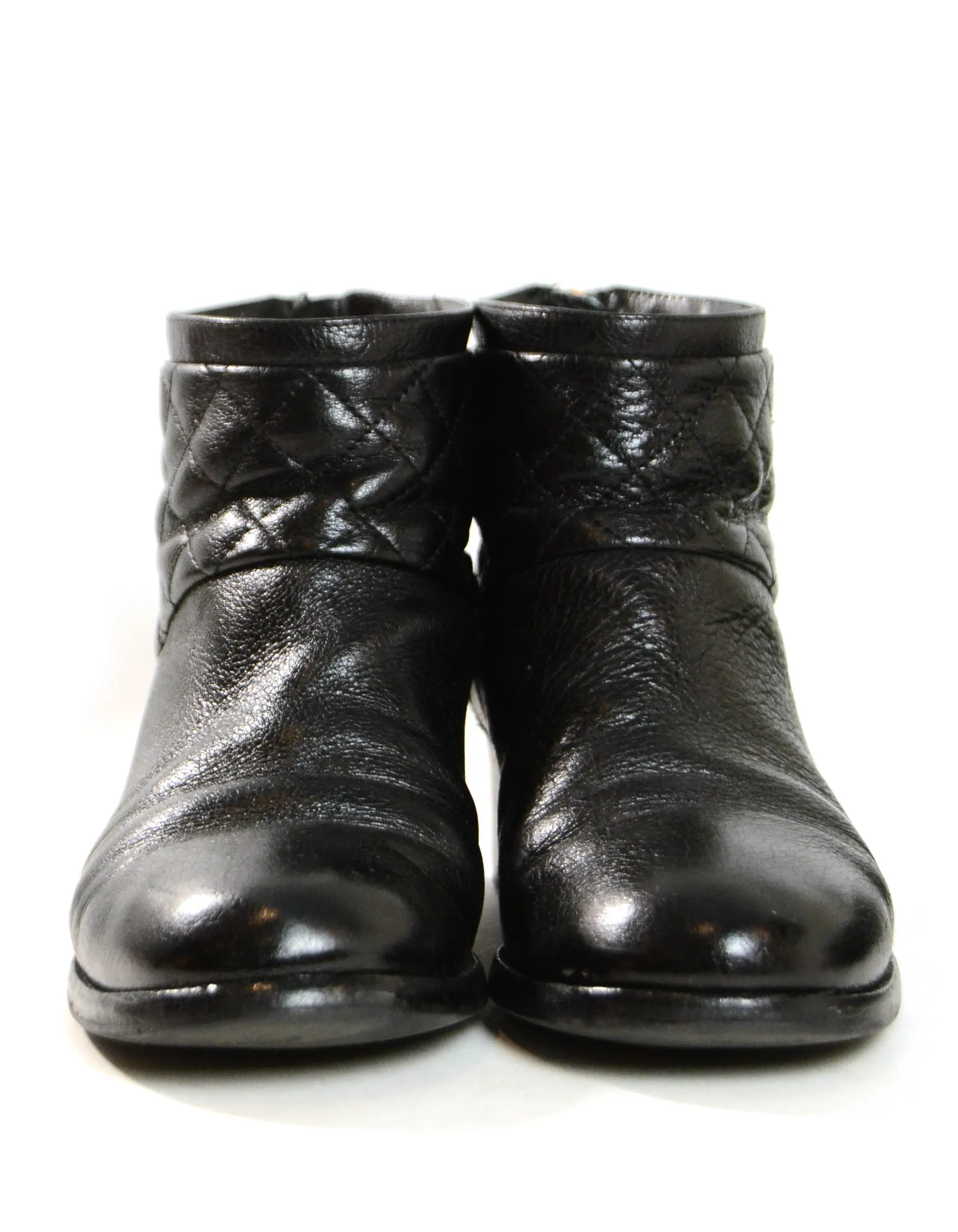 Chanel Black Quilted Leather Ankle Booties sz 38.5