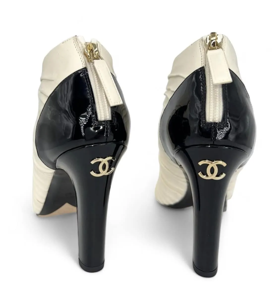 CHANEL Ivory Bow Detail CC Logo Ruched Ankle Booties Size EU40