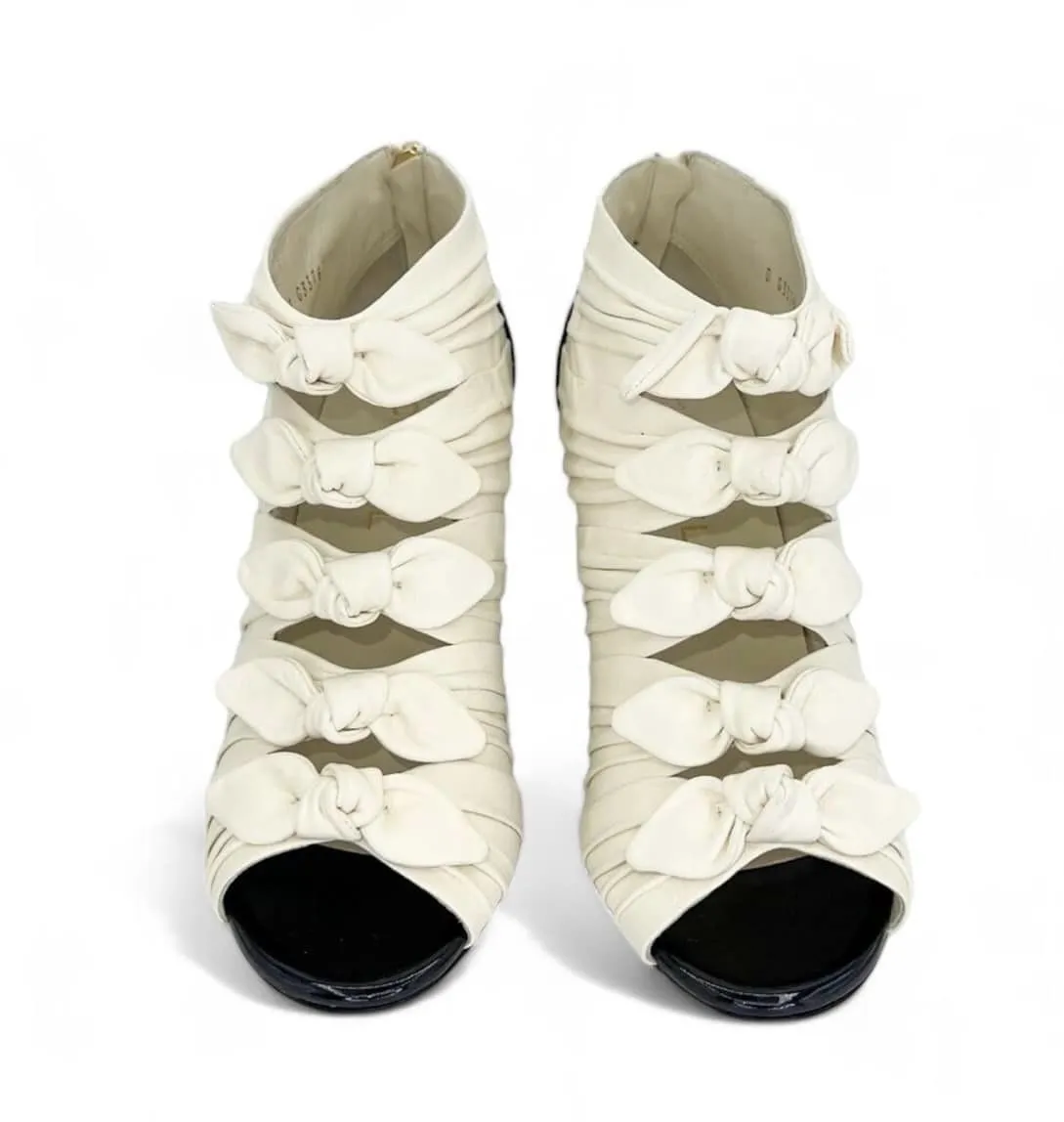 CHANEL Ivory Bow Detail CC Logo Ruched Ankle Booties Size EU40