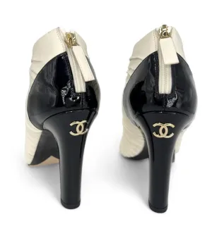 CHANEL Ivory Bow Detail CC Logo Ruched Ankle Booties Size EU40