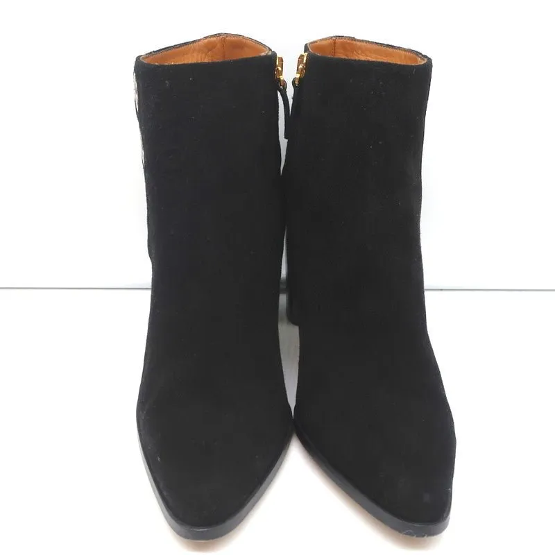 Chloe Grommet-Trim Ankle Boots Flo Black Suede Size 38.5 Pointed Toe Booties