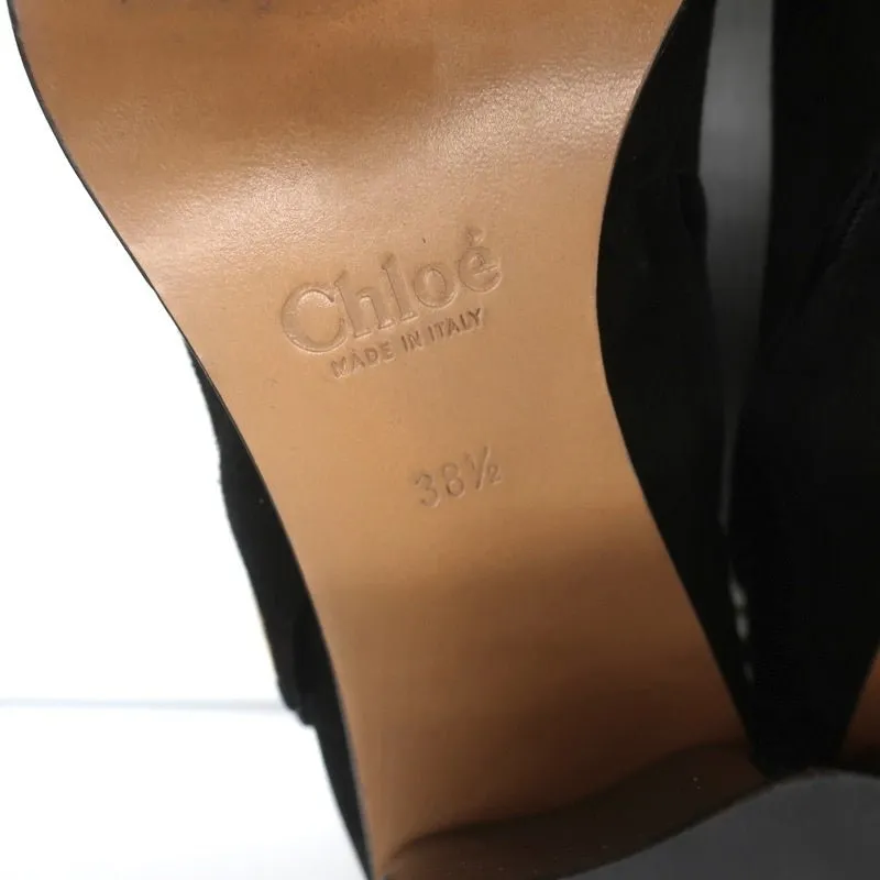 Chloe Grommet-Trim Ankle Boots Flo Black Suede Size 38.5 Pointed Toe Booties