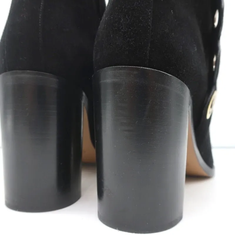 Chloe Grommet-Trim Ankle Boots Flo Black Suede Size 38.5 Pointed Toe Booties
