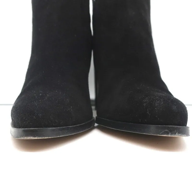 Chloe Grommet-Trim Ankle Boots Flo Black Suede Size 38.5 Pointed Toe Booties