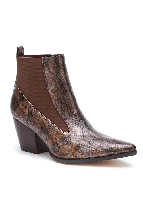 Chocolate Snakeskin Bootie