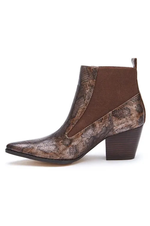 Chocolate Snakeskin Bootie