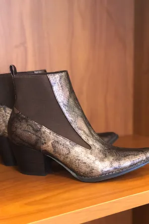 Chocolate Snakeskin Bootie