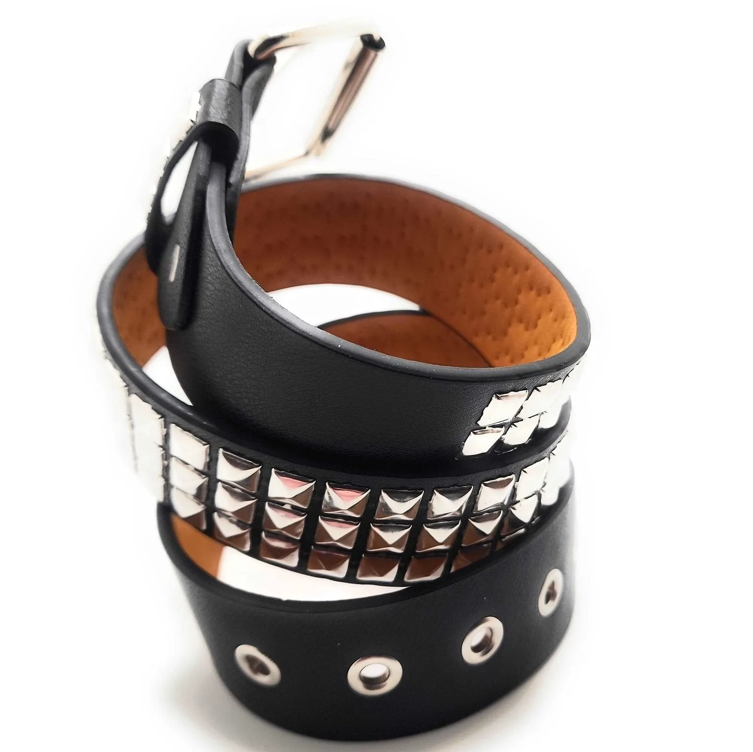 Chrome Pyramid Studded Leather Belt Trim-to-Fit