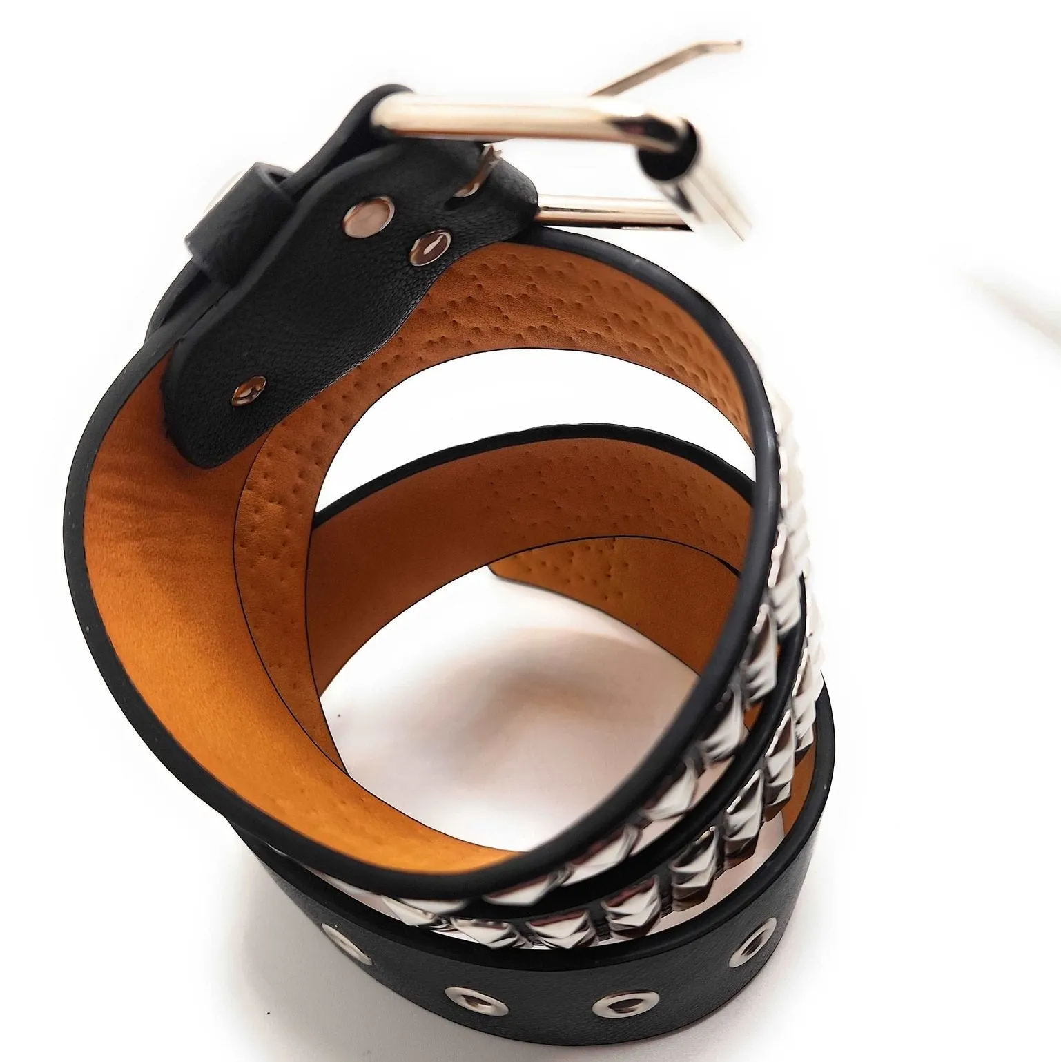 Chrome Pyramid Studded Leather Belt Trim-to-Fit
