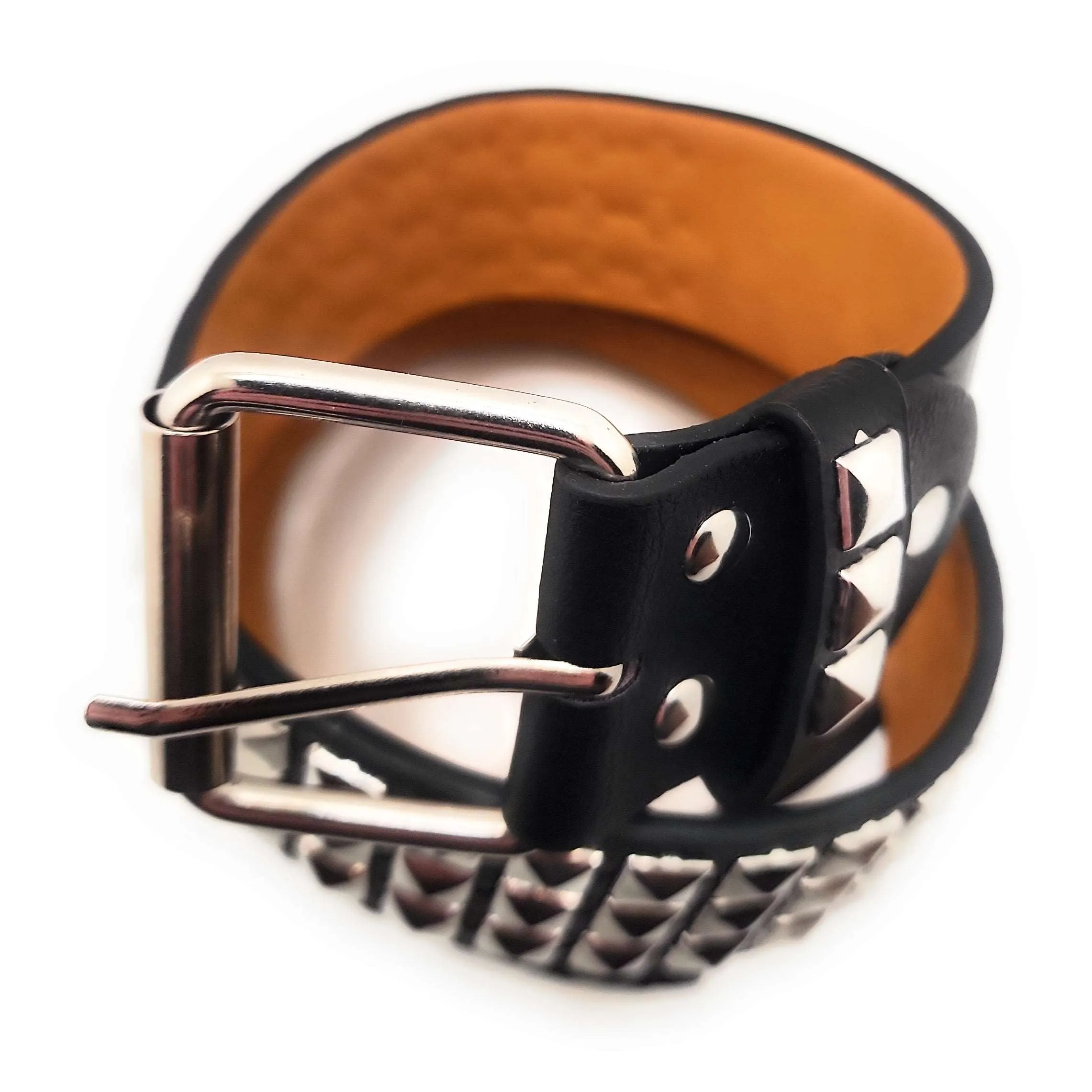 Chrome Pyramid Studded Leather Belt Trim-to-Fit
