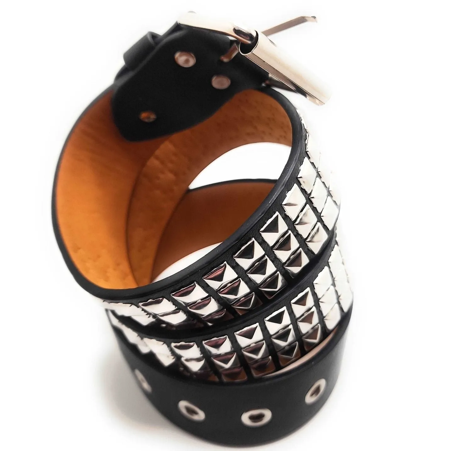 Chrome Pyramid Studded Leather Belt Trim-to-Fit