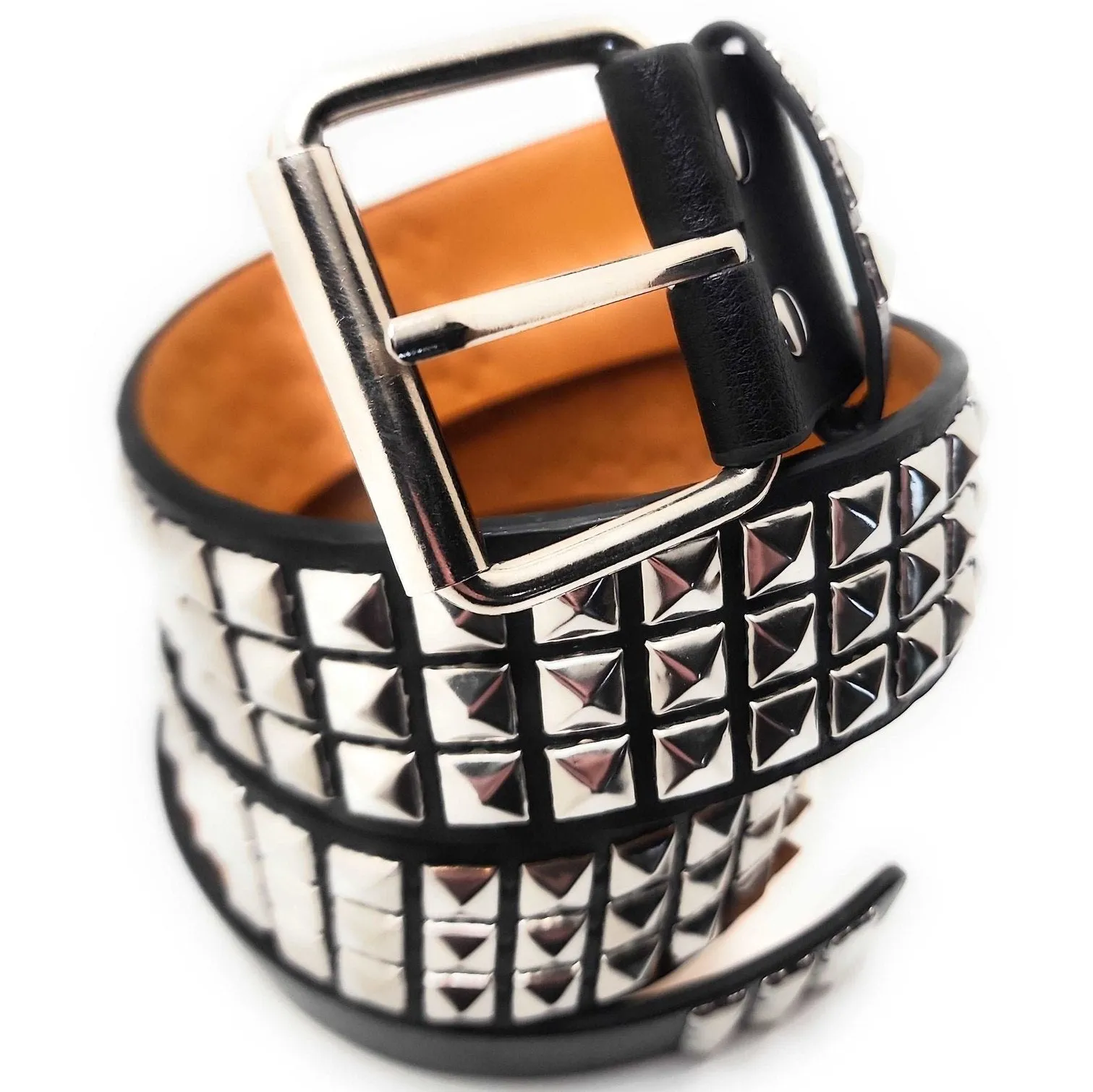 Chrome Pyramid Studded Leather Belt Trim-to-Fit