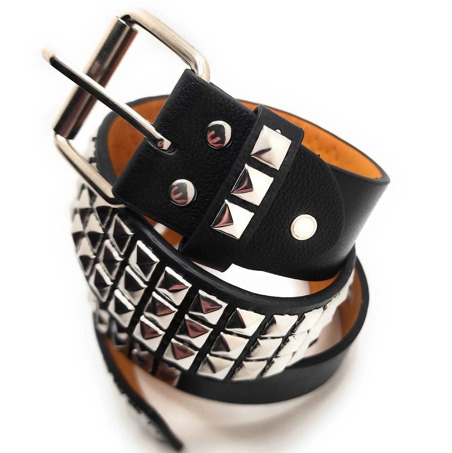 Chrome Pyramid Studded Leather Belt Trim-to-Fit