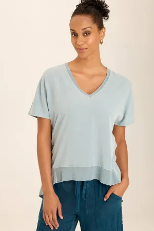 Clara Twill/Jersey Relaxed V-Neck Tee