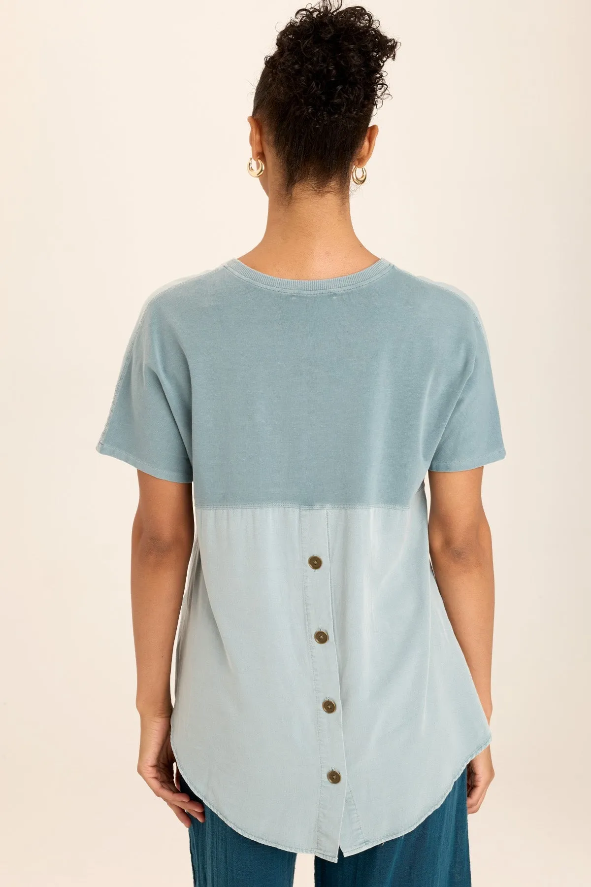Clara Twill/Jersey Relaxed V-Neck Tee