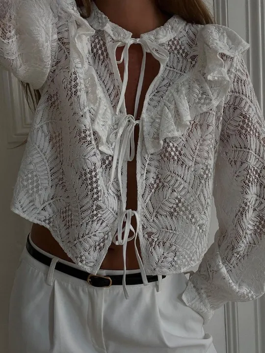Claris White Lace Frill Blouse