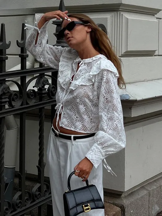 Claris White Lace Frill Blouse