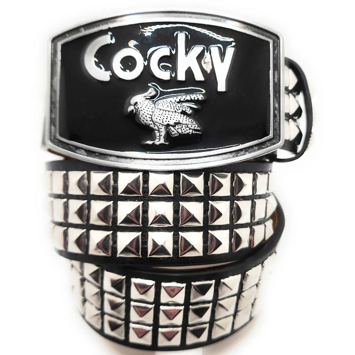 Cocky Chrome Pyramid Studded Leather Belt