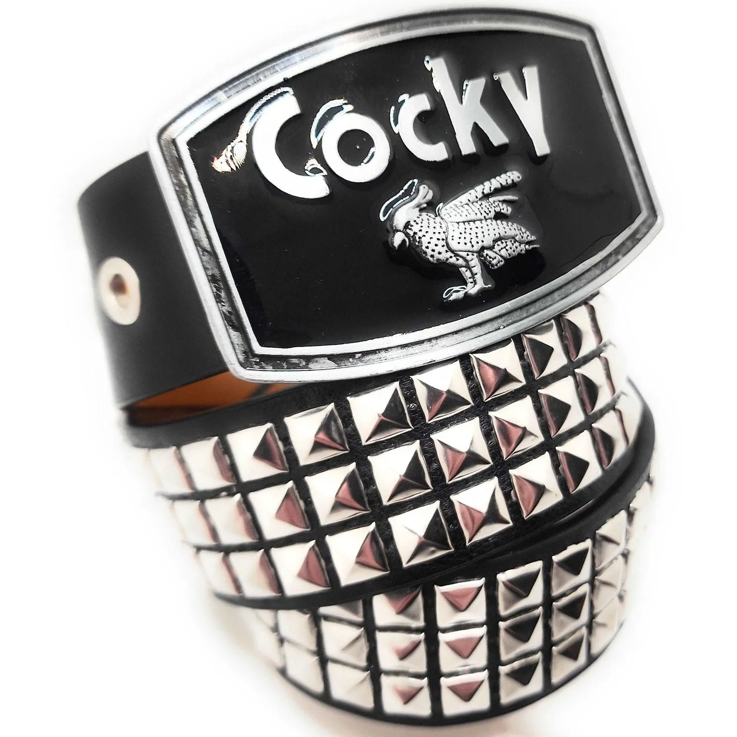 Cocky Chrome Pyramid Studded Leather Belt