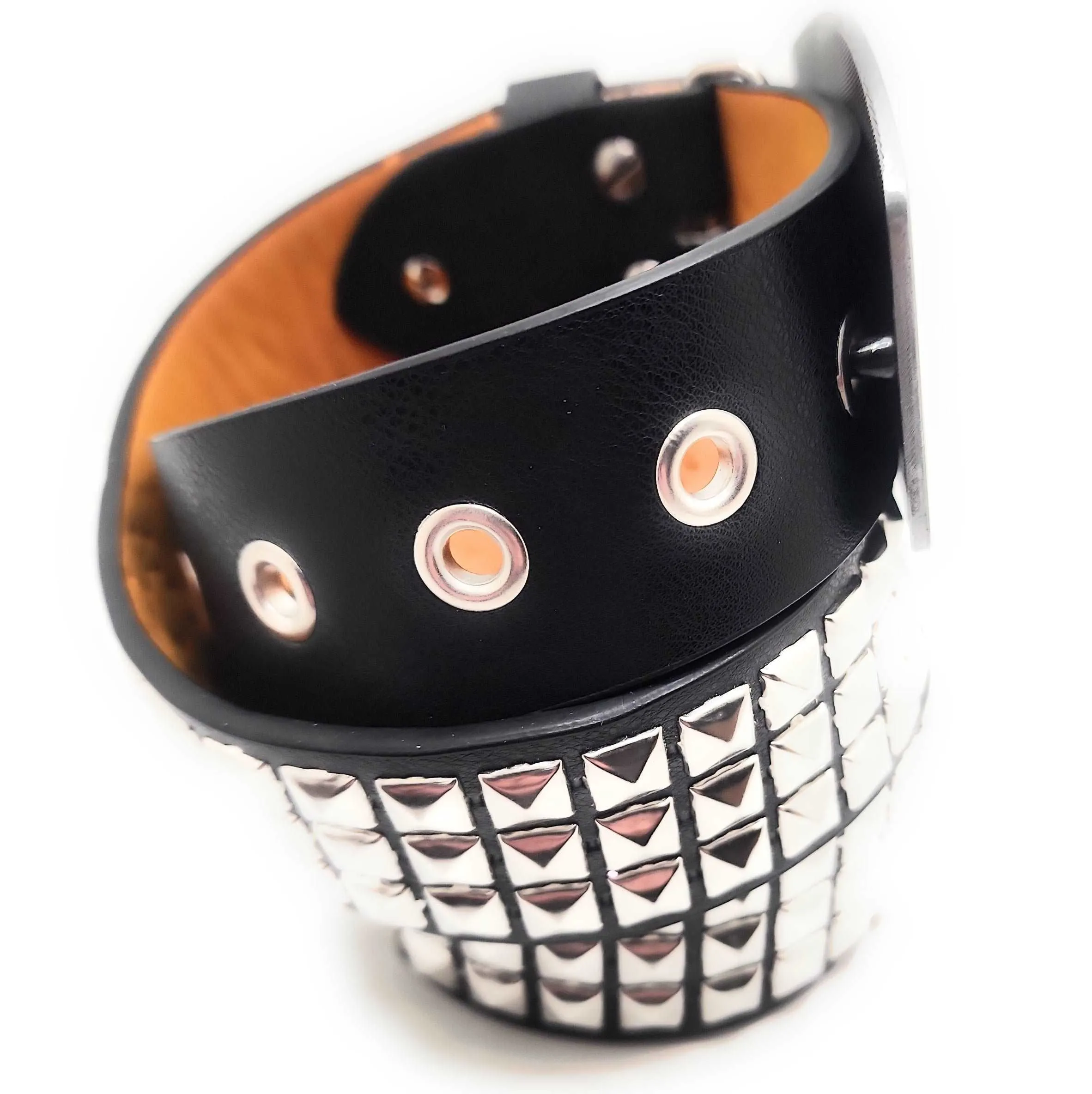 Cocky Chrome Pyramid Studded Leather Belt