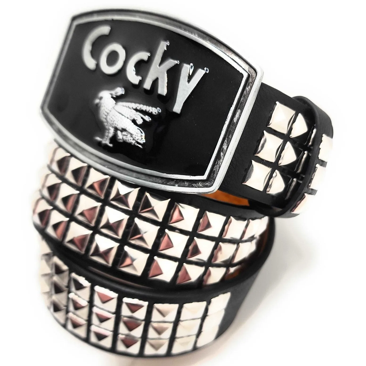 Cocky Chrome Pyramid Studded Leather Belt