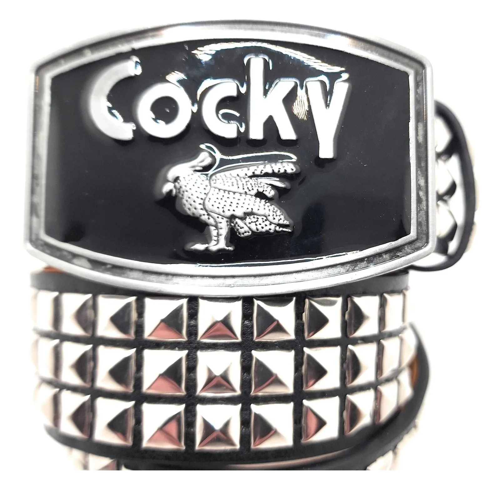 Cocky Chrome Pyramid Studded Leather Belt