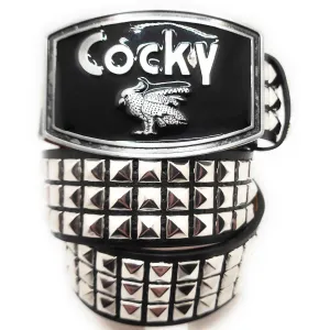 Cocky Chrome Pyramid Studded Leather Belt