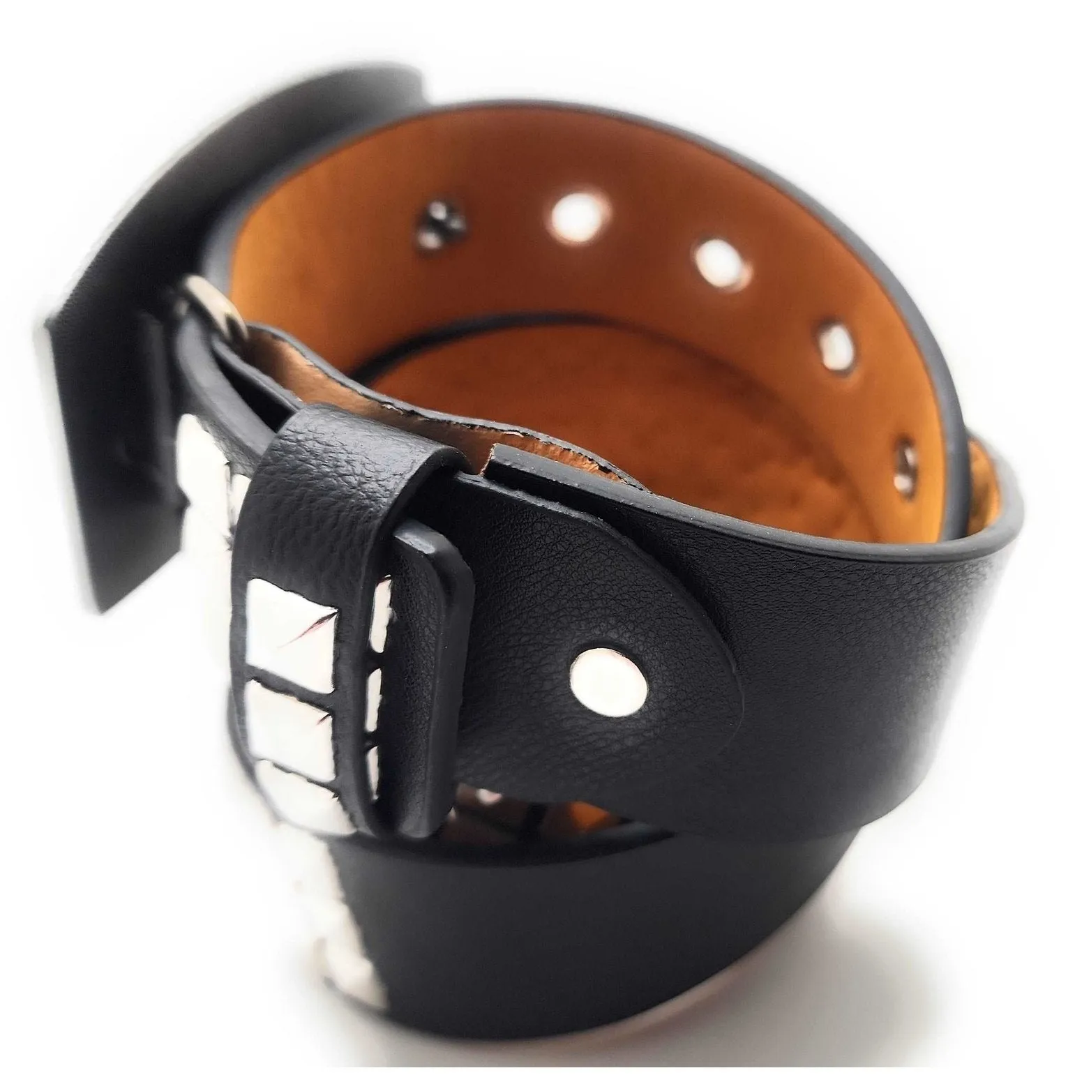 Cocky Chrome Pyramid Studded Leather Belt