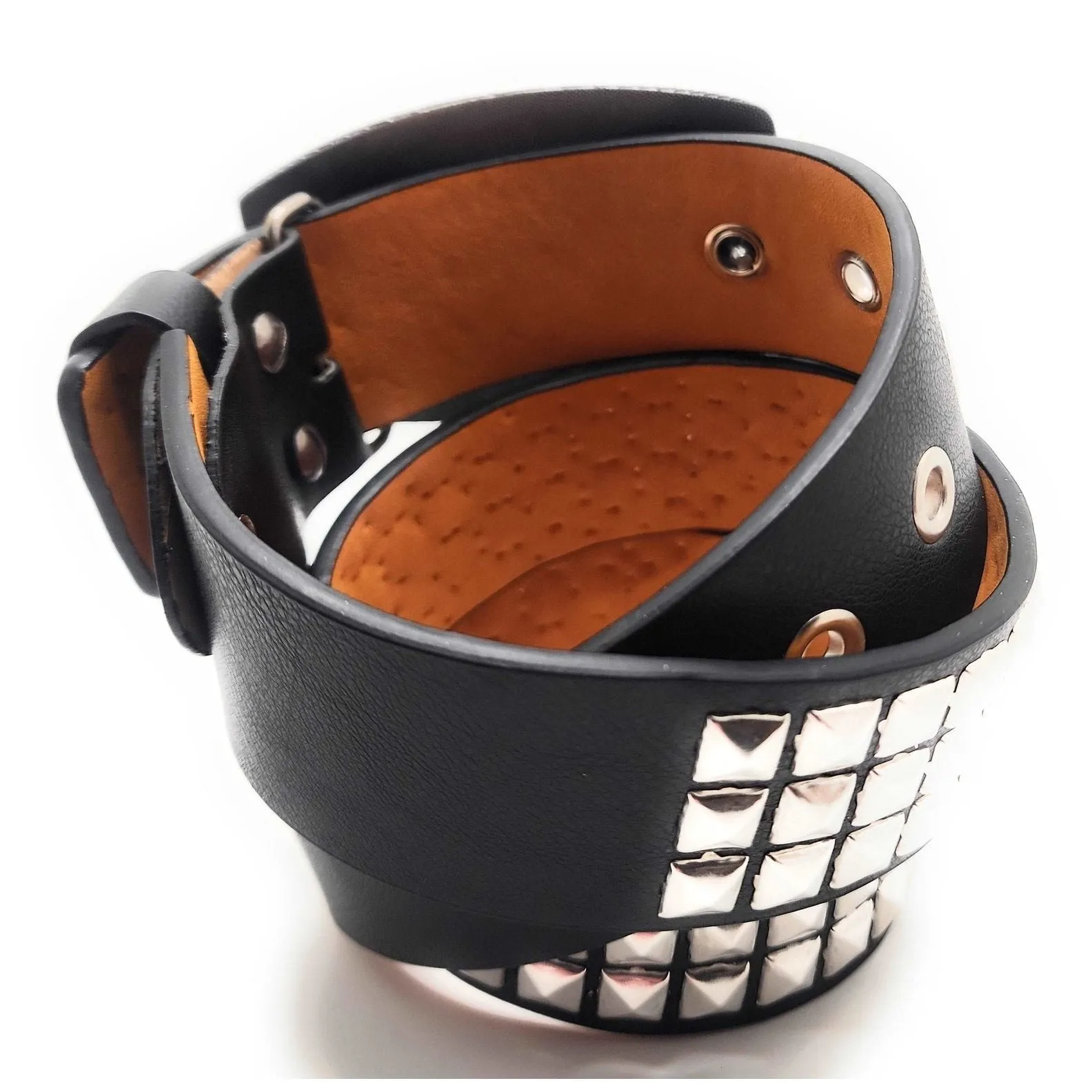 Cocky Chrome Pyramid Studded Leather Belt
